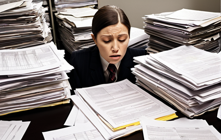 **

A person experiencing difficulties with government procedures. The image should evoke frustration and confusion, reflecting the challenges of dealing with administrative processes. The setting could be an office with piles of paperwork.

**