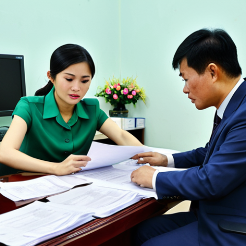 Home 6 Office Paperwork Assistance**
"A Vietnamese citizen, fully clothed in appropriate office attire, is sitting at a desk overwhelmed by official documents. A friendly government employee in professional dress is helping them navigate the paperwork, providing guidance. The scene is set in a bright, modern government office in Hanoi. Safe for work, appropriate content, modest clothing, professional, perfect anatomy, correct proportions, natural pose, high quality."
**